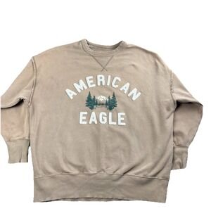 American Eagle Crewneck Sweatshirt Womens Tan Large Oversized Forest Casual